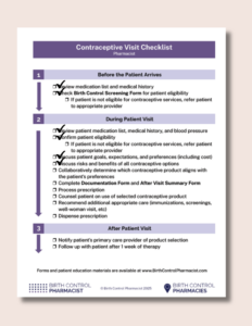 Contraceptive Visit Checklists – Birth Control Pharmacist